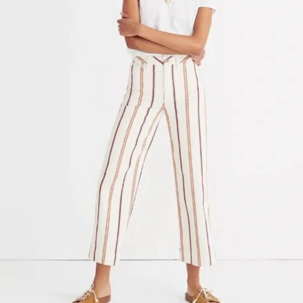 Madewell Emmett Striped cropped Wide Leg Pants Light Beige  Size 31